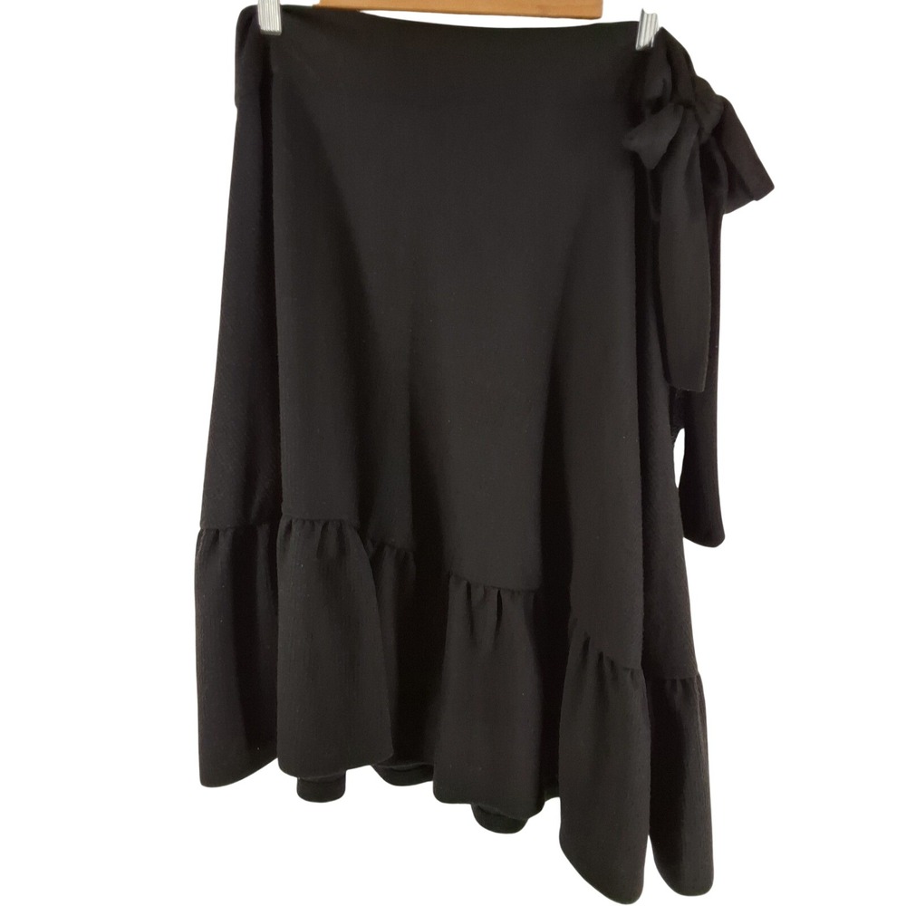 Free People‎ Black Willow Knit Asymmetrical Ruffle Wrap Midi Skirt Medium